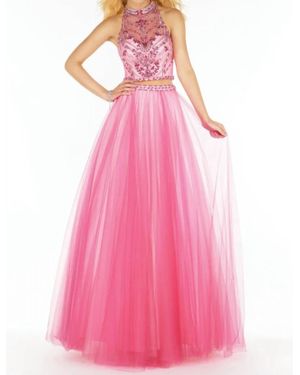 Alyce Paris Two Piece Halter Tulle Prom Dress - Pink
