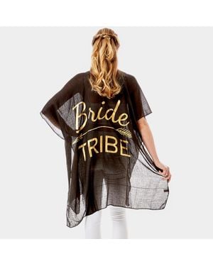TRUEDAMES 'Bride Tribe' Solid Lettering Cover Up Poncho - Black