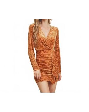 Dress Forum Velvet Burnout Ruched Mini Dress - Orange