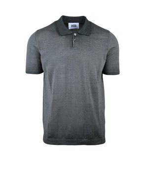 Alpha Studio Dark Cotton Knit Polo - Gray