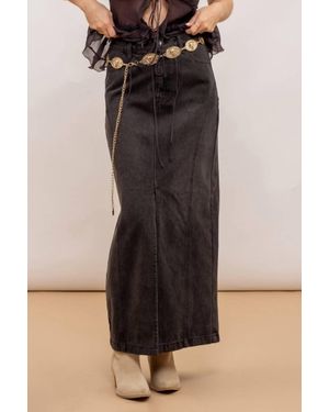 Blu Pepper Panel Denim Midi Skirt - Black
