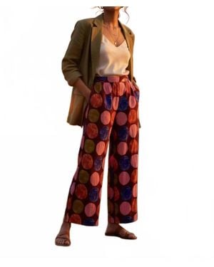 Umgee Dot Print Wide Leg Pull On Skirt Pants - Red