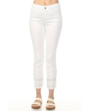 Charlie b Slim Cropped Embroidered Hem Jeans - White