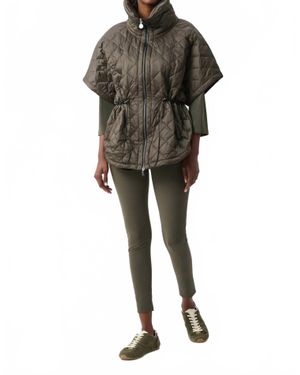 Joseph Ribkoff Quilted Nylon Shawl Neck Boxy Vest - Green