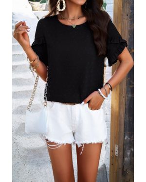 TRUEDAMES Crewneck Chiffon Polka Dot Ruffle Short Sleeved To - Black