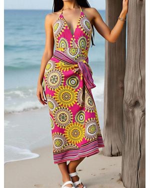 TRUEDAMES Triangle Sexy One Piece Tropical Print Swimsuit Two Piece Set - Purple