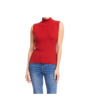 Karen Kane Ribbed Turtleneck Sweater Tank Top - Red