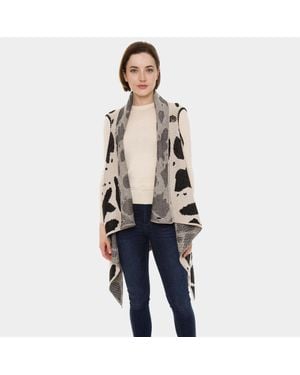TRUEDAMES Patterned Super Soft Flounce Shawl Vest - Blue