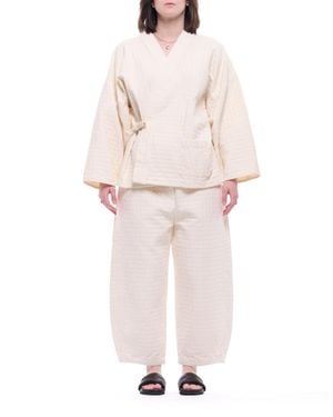 EAT DUST 673 Wide-Leg Karate Pants With Textured Cotton Finish - White