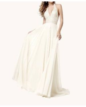 Sherri Hill Sequin Halter Chiffon Gown - Natural