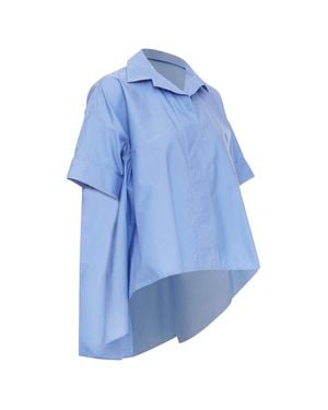 Lanvin Cotton Poplin High Low Cropped Shirt - Blue