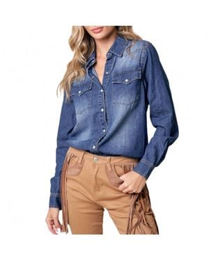 Saints & Hearts Western Snap Button Denim Shirt - Blue