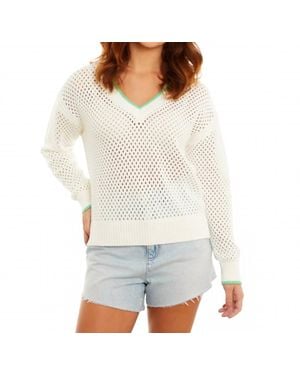 Isla Thalia Mesh V-Neck Top - Gray