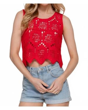Active Basic Cotton Crochet Crop Tank Top - Red