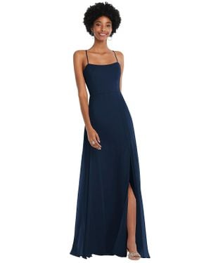 After Six Scoop Neck Convertible Tie-Strap Maxi Dress With Front Slit - Blue