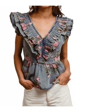 Bibi Washed Floral Print Top - Gray