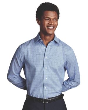 Charles Tyrwhitt Prince Of Wales Check Non-Iron Twill Slim Fit Shirt Double Cuff - Blue