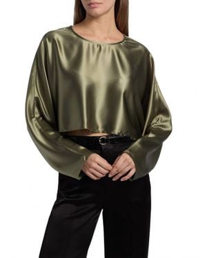 NonChalant Label Emilia Satin Crop Blouse - Black