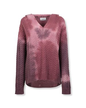 Laneus Textured Knit Hoodie With Relaxed Fit And Hood - Purple