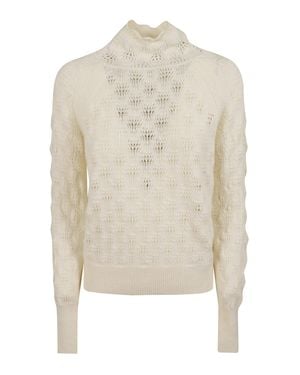 Ermanno Scervino Pointelle Knit Long Sleeve High Neck Sweater - White