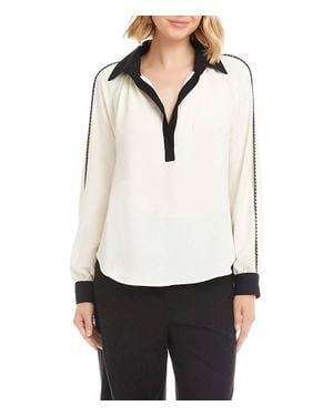 Karen Kane Colorbock Edge Stitch Top - White