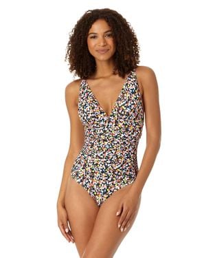 Anne Cole Soft Band Shirred One Piece Swimsuit - Multicolor