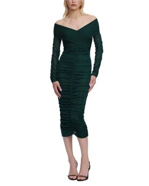 Self-Portrait Ruched Deep Viscose Knit Midi Dress - Green
