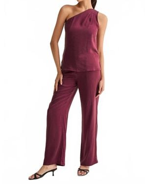 Crescent Bethany Trouser And One Shoulder Set - Red