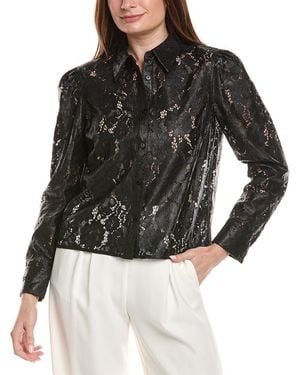 MILLY Arlo Textured Lace Button Down Shirt - Black