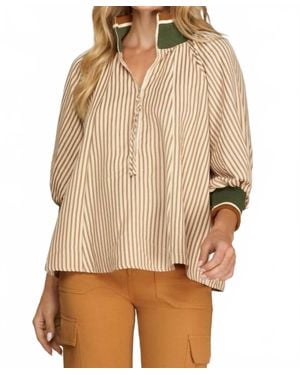 Style U Half- Zip Stripe Top - Natural