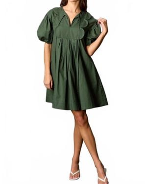 Before You Poplin Scallop Trim Dress - Green