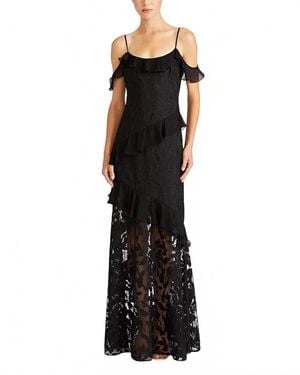 ML Monique Lhuillier Siennaruffle Cold Shoulder Lace Gown Dress - Black