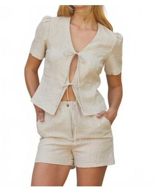 Crescent Gordina Tie Front Linen Top - Natural
