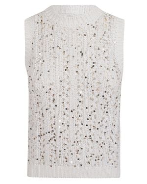 Peserico Knit Vest Top With Crocheted Openwork And Micro-Sequin Detail - White