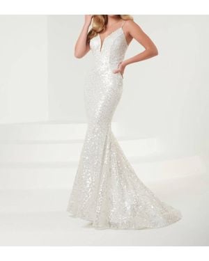 Panoply Sequin Lace Up Back Mermaid Dress - White