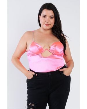 TRUEDAMES Plus Size Silk Chain Spaghetti Strap High Thong Center Cut Out Bodysuit - Pink