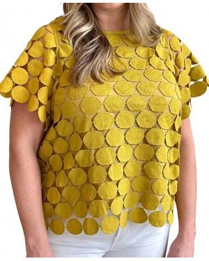 Umgee Polka Dot Lace Boxy Cut Top - Yellow