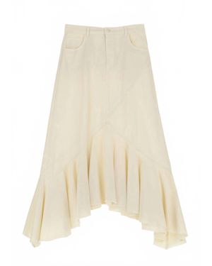Dixie Frayed Hem Hi Low Ruffle Skirt - Natural