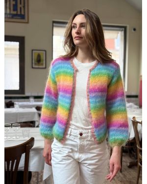Rose Carmine Mini Jacket Stripes Cardigan - Multicolor