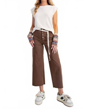 Easel Button Front Stretch Twill Pants - Brown
