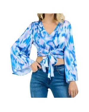 Love Waist Bowtie Flare Sleeve Top - Blue
