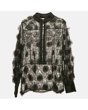 Roberto Cavalli Organza Floral Applique And Cut-Out Sheer Blouse - Green