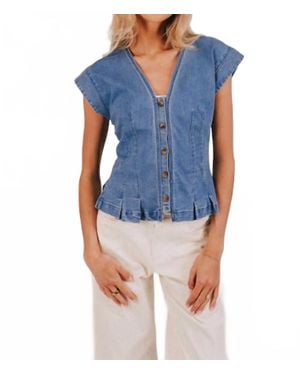 Wishlist Pleat It Denim Top - Blue