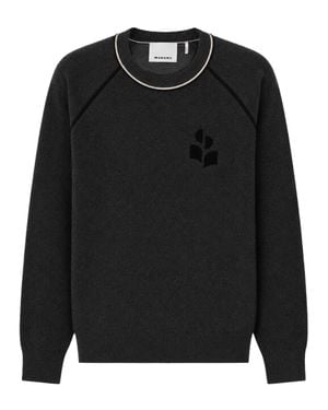 Isabel Marant Crew Neck Knitwear Sweater With Textured Emblem - Black
