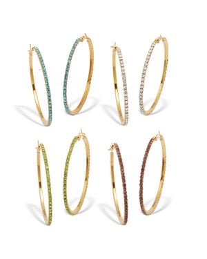 Palmbeach Jewelry 4-Pair-Color Oversized Crystal Hoop Earrings, 2 3/10 Inches - Metallic