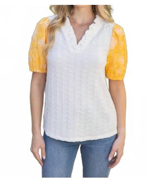 Voya Floral Burn Out Organza Puff Sleeve Top - White