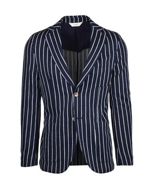 Paoloni Round-Cut Blazer With Vertical Pinstripes - Blue