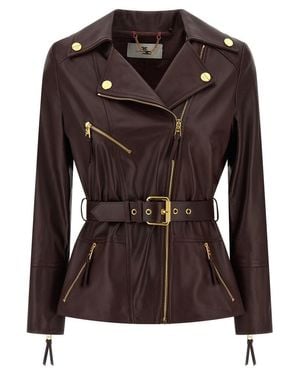 Elisabetta Franchi Leather Biker Jacket - Brown