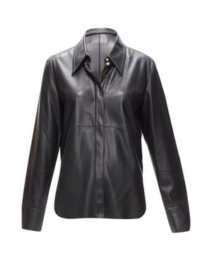 Nanushka Vegan Leather Hidden Placket Long Sleeve Shirt - Gray