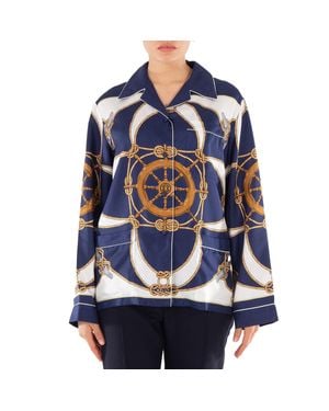 Bally Graphic-Print Notched-Collar Silk Shirt - Blue